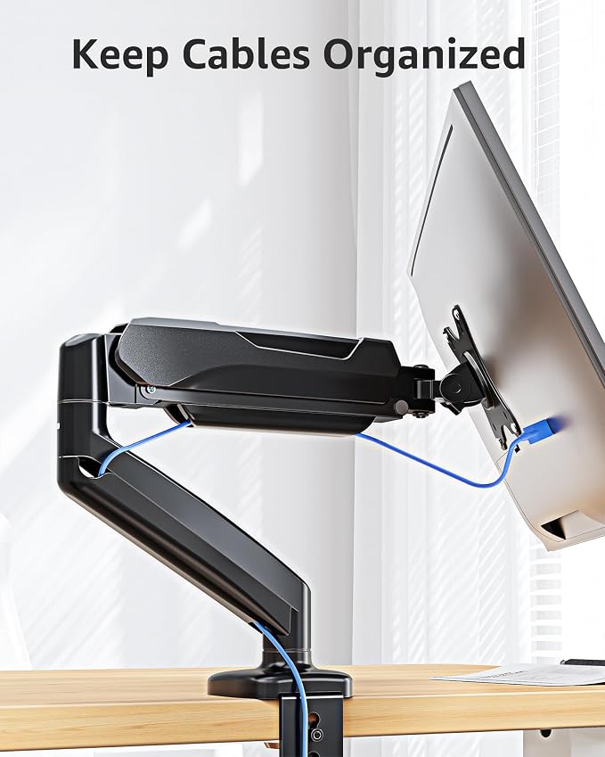 MOUNTUP Single Monitor Desk Mount Holds Screen up to 32 inch, Height Adjustable Monitor Arm, Full Motion Computer Monitors Stand with Clamp/Grommet Base, VESA Mounts Fit 4.4-17.6lbs Computer, Black