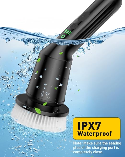 Shower Scrubber with Long Handle, Shower Cleaner Brush with 8 Brush Heads, Cordless Electric Spin Scrubber for Cleaning with 2 Speed, Cleaning Supplies for Bathroom Bathtub Kitchen Floor Tile Toilet