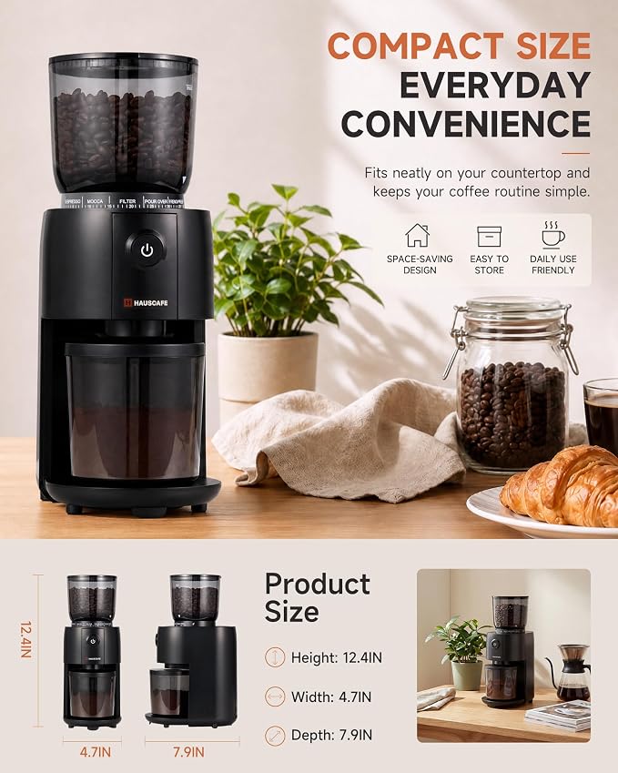 Coffee Grinder, Electric Burr Coffee Grinder with 38 Grind Settings for Espresso, Pour Over & French Press, Conical Burr Coffee Bean Grinder, One-Touch Operation, Easy Clean, Black