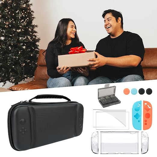 Switch 2 Accessories - 16 in 1 Family Accessory Bundle Kit for Nintendo Switch Carrying Case&Tempered Glass Protector,Joy Con Charger, Gaming Steering Wheels, Grips and More