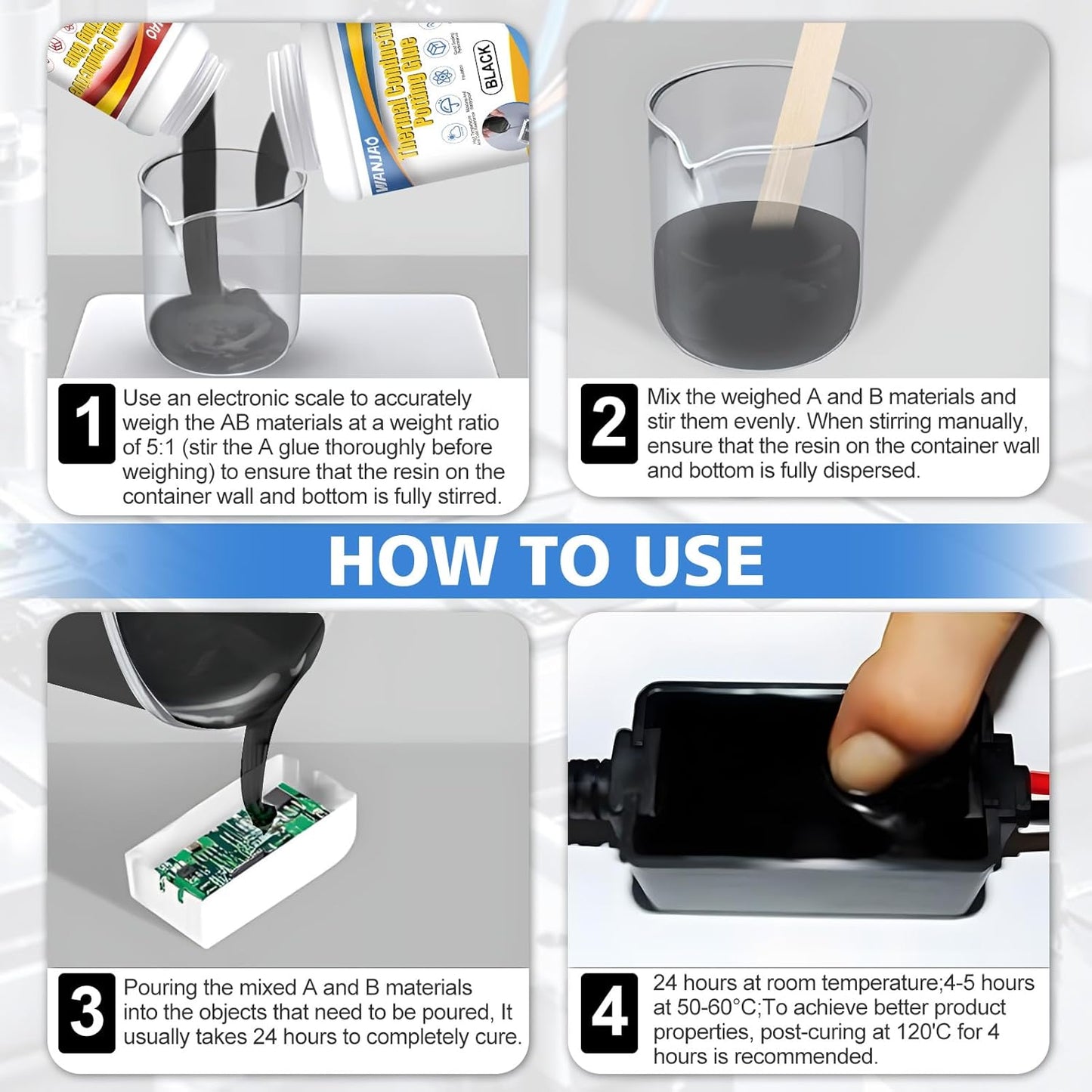 Electronic Potting Compound, Thermally Conductive Epoxy Thermal Adhesive Insulation Waterproof Sealant for Electronic Component Packaging Led Power Supply Circuit Board Protection, 480g A+B