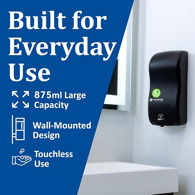 San Jamar ecoLogic Rely Recycled Plastic Hybrid Electronic Liquid Soap Dispenser, Liquid Lotion Dispenser, Wall Mounted Dispenser for Home and Business, 900 Ml, Black