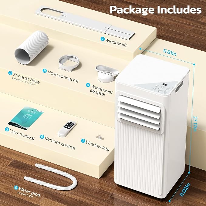 10000 BTU Portable Air Conditioners for Rooms up to 550 Sq Ft, 4 Modes Portable AC Unit with Remote Control & 24H Timer, Cool/Fan/Dry/Sleep, Installation Kits & Energy Saving for Bedroom, Apartments