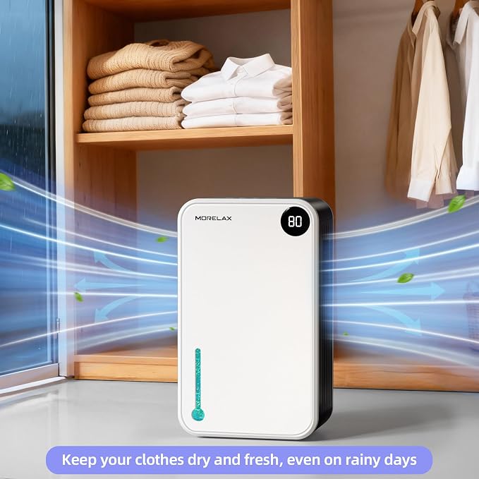 Dehumidifier, 55OZ Dehumidifiers for Home, Quiet with Auto Shut Off, Humidity Display Dehumidifier for Bedroom/Bathroom, Timer, Drain Hose, 7-color LED light, Moisture Absorbers (White)