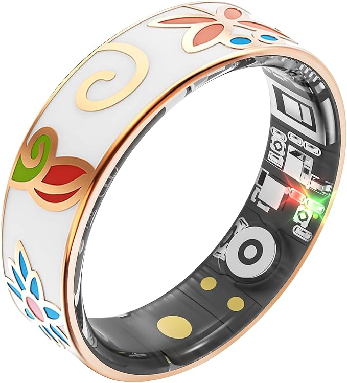 Smart Ring | No Subscription Health Tracker Enamel Color Size8 | 5ATM waterproof, 5day battery, Fitness & heart rate & SpO2 & pressure tracker, iOS & Android compatible, family care