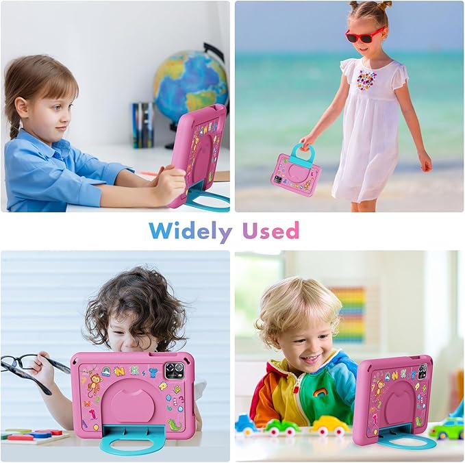 Android 15 Tablets with Case 7 inch Kids Tablet, 64GB Pad for Age 3-12 Toddler, Educationl, Games, Parental Control, Built in WiFi, Bluetooth, Dual Camera (Pink)