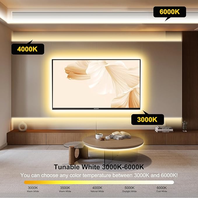 Pandery COB LED Strip Light,CCT Dimmable Strips Light,2700K-6500K,6.56ft/2m,8mm Wide,CRI90+ 24V LED Strips Kit with Bluetooth APP Control/Music Mode,for Bedroom,Kitchen,DIY Lighting