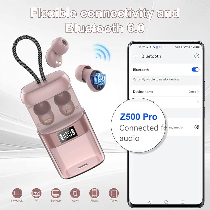 Sleep Earbuds Bluetooth 6.0 in Ear, 2026 New Mini Sleep Headphones with Sleep Monitor and APP, Sleepbuds for Side Sleepers, 48H Playtime Sleep Earphones with Personal Alarm/Small Earplugs, Rose Gold