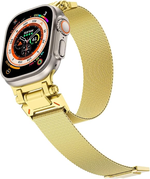 WINGLE Milanese Loop for Apple Watch Band Ultra 3/2/1 Band Ultra 49mm Series 11 10 46mm 45mm 44mm SE 3/2/1 Series 9 8 7 6 5 4 3 Men Women,Parachute-Style Buckle Stainless Steel Mesh Metal iWatch Bands