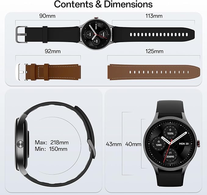 Woneligo Smart Watch,1.57inch AMOLED Touchscreen Fitness Watch for iPhone & Android,Heart Rate/Sp02/Sleep Monitor,110+ Sport Modes IP68 Waterproof Bluetooth Calls,2 Bands (Black, 1.27)