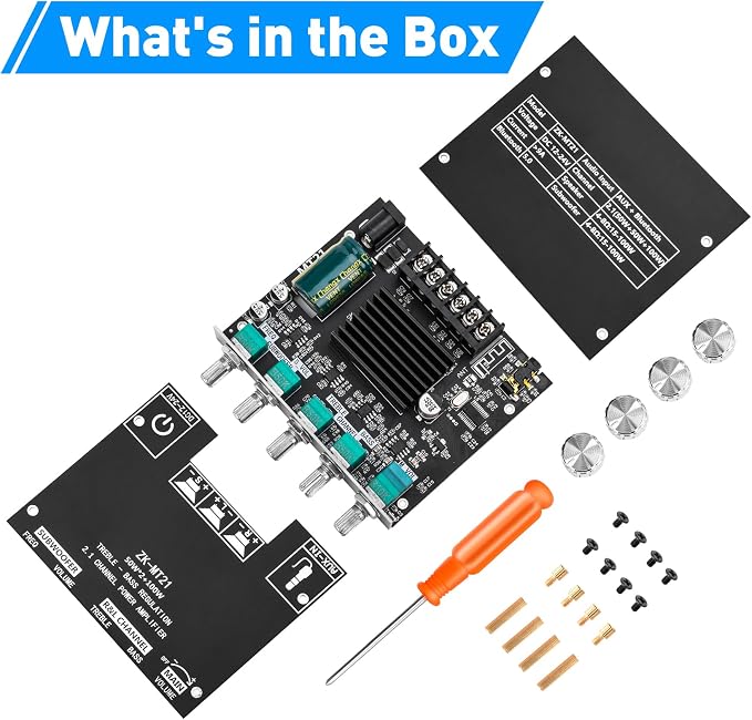 Daakro ZK-MT21 Bluetooth Amplifier Board,50W+50W+100W 2.1 Channel Subwoofer Amp Board with Treble/Bass/Sub Control,DC 9-24V, Bluetooth and AUX Inputs, DIY Wireless Speakers AMP Board, Password Free