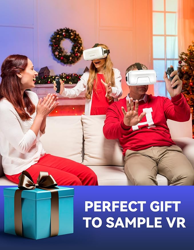 TECKNET VR Headset for Phone with Controller, Virtual Reality Headsets with HD 110°FOV Anti-Blue Light Lenses & Adjustable Gears, 3D VR Headset for Kids Compatible iPhone Samsung Android 4.7-7.2"