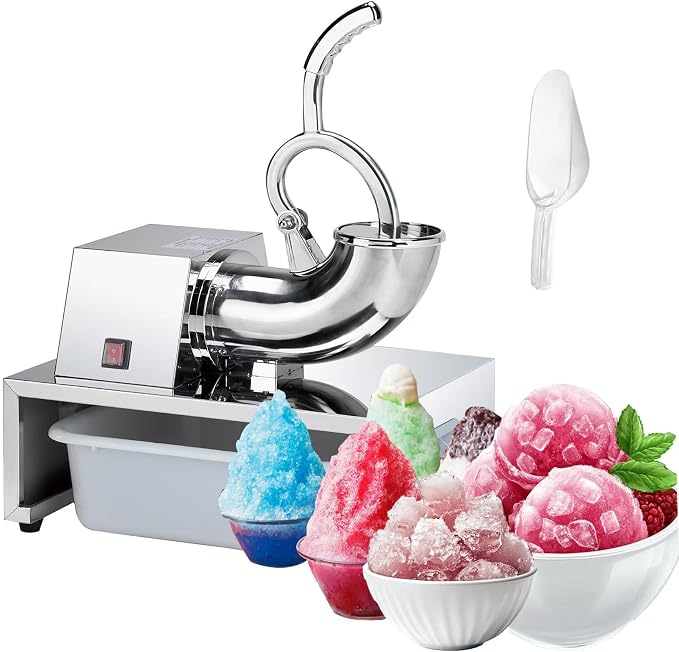 SNICE Electric Stainless Steel Snowflake Ice Shaver Machine For Bar,Kitchen,Seafood,Cold drink Heavy-Duty Snow Cone Machine Ice Crusher Machine Double Blade, Shaved Ice For Summer