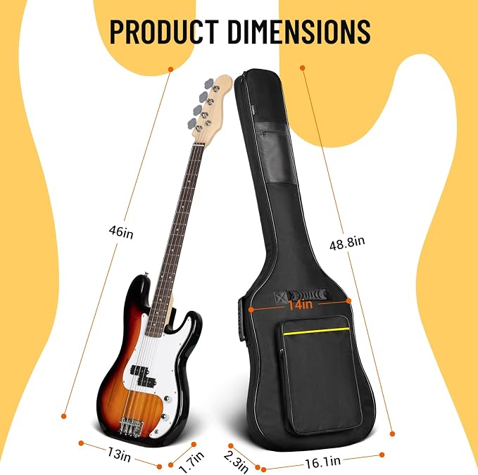 CAHAYA Bass Guitar Bag Gig Bag 0.3in Padding Black Padded Backpack Soft Electric Bass Case CY0222