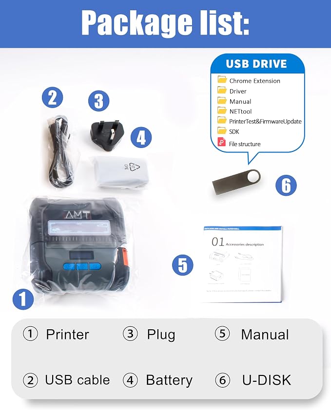ZYWELL ZM04 1.0 Label Maker, Bluetooth Thermal Label & Receipt Printer Two-in-One 58mm/80mm,Portable for Android/Windows, NO iOS/MAC