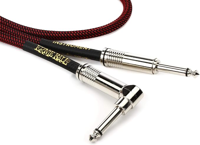 Ernie Ball Braided Instrument Cable, Straight/Angle, 25ft, Red/Black (P06062)