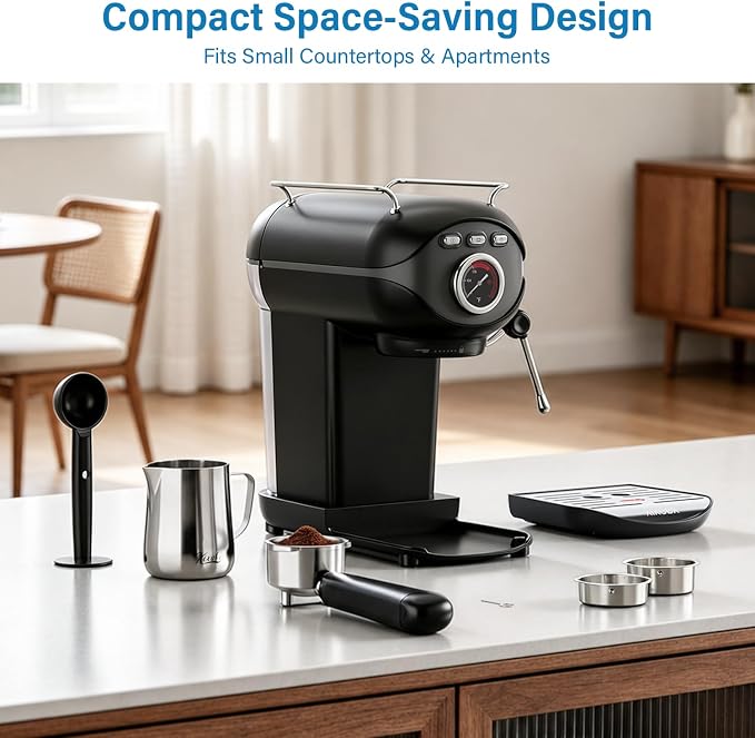 XIXUBX Espresso Machine, 20Bar Compact Espresso Maker with Milk Frother, PID Temperature Control, Low Vibration Coffee Maker for Small Kitchen, Home, Brews Latte, Cappuccino