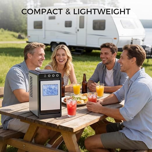 COWSAR Ice Maker Countertop, Portable Ice Machine with Self-Cleaning, 8 Cubes in 6 Mins, 26 lbs/24Hrs, Quiet Commercial Compact Ice Machine for Home, Camping, Bar, Stainless Steel Sliver