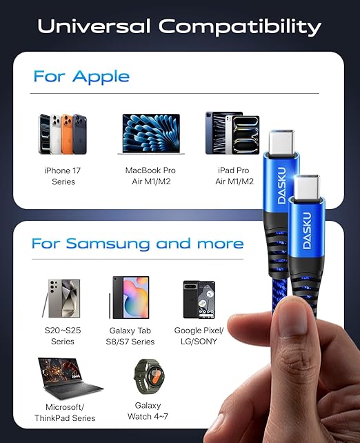 USB C to C Cable 10FT, 2 Pack USB C Cable Fast Charging 60W, USBC to USBC Cable Upgraded Extra Durable Braided USB C Cord Compatible with iPhone 17 16 15 Pro Max,Samsung Galaxy S10, LG and More-Blue
