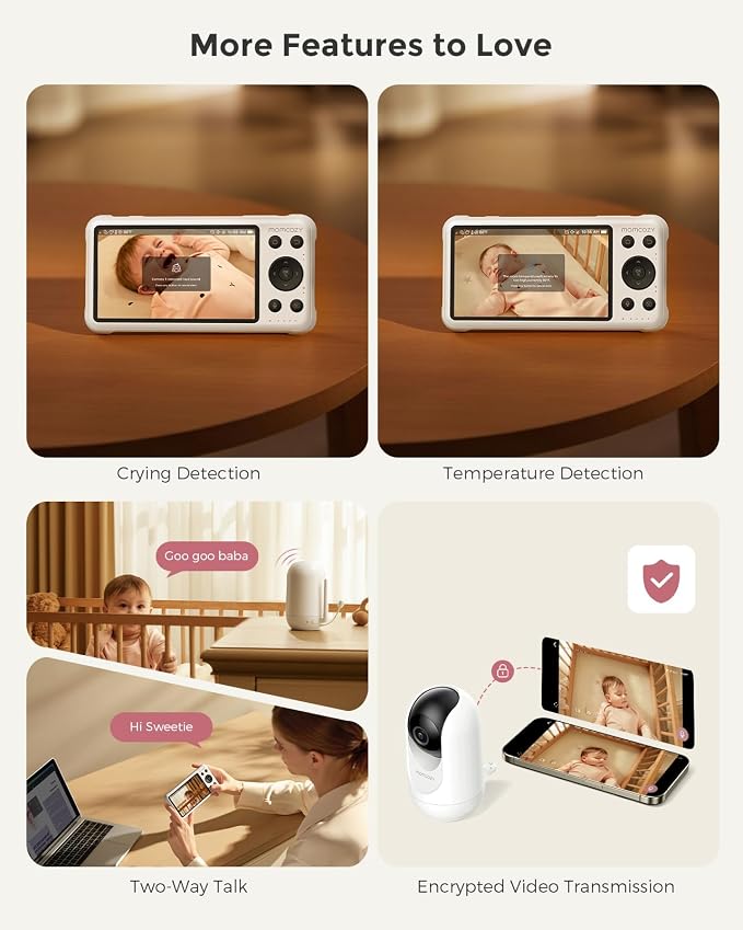 Momcozy BM04 Smart WiFi Baby Monitor with 2 Cameras, 5" 1080P Split Screen Video Baby Monitor with Camera and Audio, Motion Detection, Electric Fence, Clear Night Vision, 2-Way Audio, 5000mAh Battery