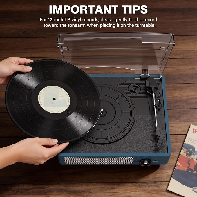 Vinyl Record Player with 2 Stereo Speakers Belt-Driven Vintage Turntables 3 Speed 3 Size Wireless Bluetooth Playback AUX-in RCA Out Headphone LP Vinyl Players Auto Stop Frosted Purple