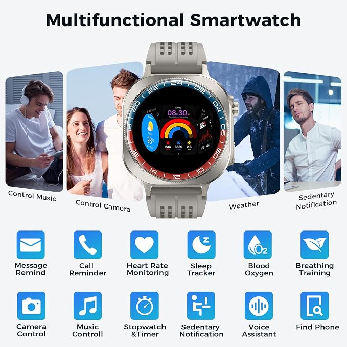 Smart Watch (Answer/Make Call), 1.43" AMOLED-3D Military Smartwatch for Men Women, Flashlight/130+ Sports/60 Days, Heart Rate/Sleep Monitor, IP68 Waterproof Fitness Activity Tracker for Android iOS