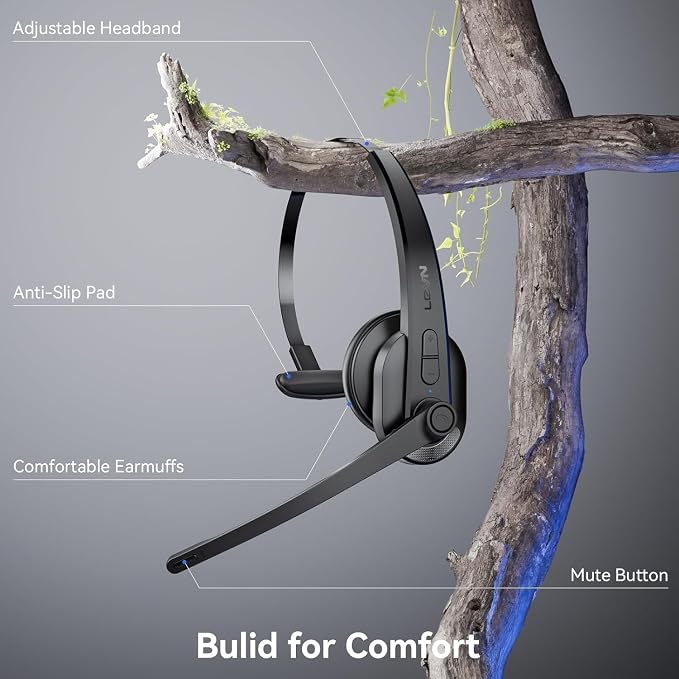 Wireless Headset with Mic for Work, Bluetooth Headset with AI Noise Cancelling Microphone, Wireless Headphones with Mic & Mute Button, USB Dongle for Work from Home/PC/Computer/Call Center/ Teams/Zoom