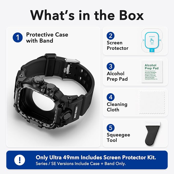 amBand Rugged Case with Band for Apple Watch Ultra 3/2/1 49mm, M3 Military Grade Shockproof Cover, Includes Screen Protector Kit, Tactical Band for Men - Compatible with iWatch Ultra, Matte Black