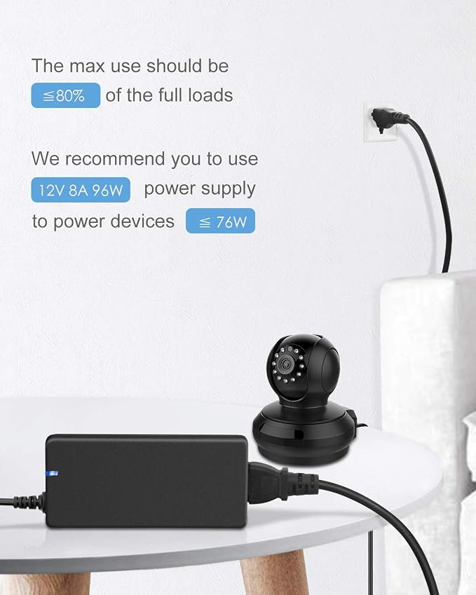 ALITOVE 12 Volt Power Supply 8A 96W AC Adapter 100-240V 50-60Hz to DC 12V Power Supply Adapter 8Amp 6A 5A Transformer 5.5x2.5mm Plug for DC12V Device LED Lights CCTV Camera Fan Printer