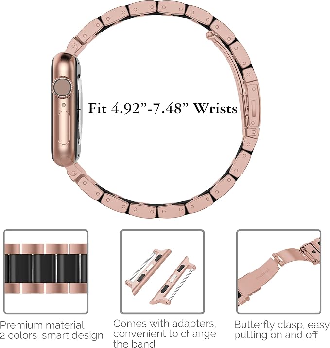Wearlizer Compatible with Apple Watch Bands 38/40/41/42mm Womens Wristband for iWatch SE Stainless Steel Black Resin Stylish Metal Replacement for iWatch Series 11 10 9 8 7 6 5 4 3 SE/Ultra 3 2 1