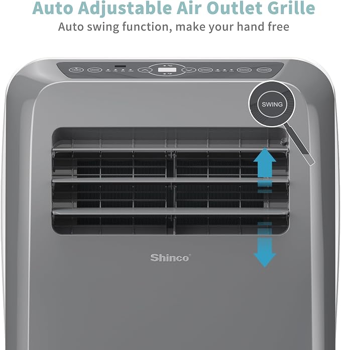 Shinco 12,000 BTU Grey Portable Air Conditioner with Heater up to 450 Sq. Ft, Ac Heater Combo Window Unit, Portable AC Unit with Dehumidifier & Fan, Cools & Heats,Remote Control and Window Kit