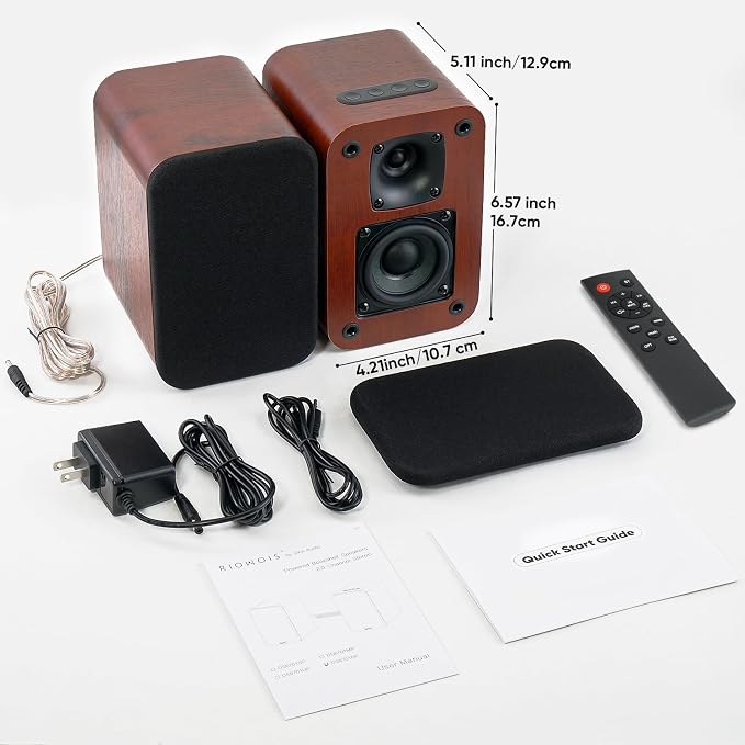 RIOWOIS Powered Bluetooth Bookshelf Speakers, 40W Record Player Speakers with 2.75 Inch Woofer, Stereo Speakers with Optical/AUX/TV-ARC Connection for Turntable, No Receiver or Amplifier Required.