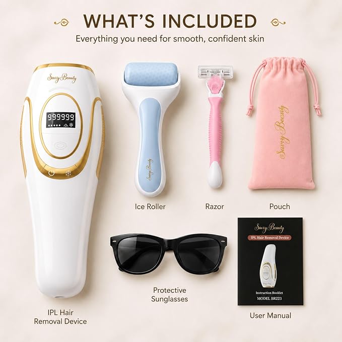 IPL Hair Removal Device for At Home Use - Permanent Hair Reduction for Women and Men with Dynamic Cooling Function and Xenon Arc Flashlamp