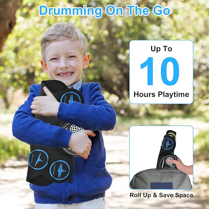 Electronic Drum Set, Marrilley 9 Drum Practice Pad with Headphone Jack, Roll-up Pad Machine Built-in Speaker Drum Pedals Sticks 10 Hours Playtime, Great Holiday Xmas Birthday Gift for Kids