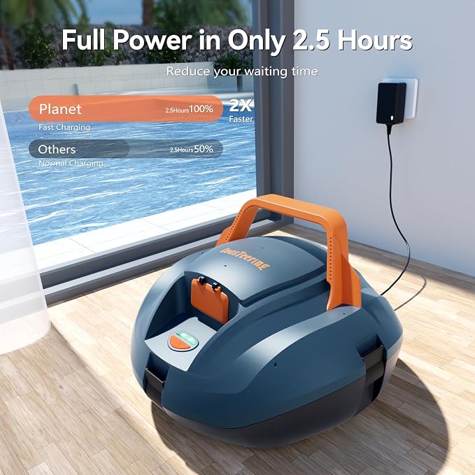 Planet Cordless Robotic Pool Vacuum with 100-120 Minutes Runtime, Powerful Suction, Auto-Parking, Robotic Pool Cleaner for for Above Ground Pool and Flat Pools
