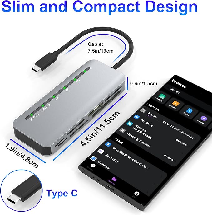 USB C Memory Stick Pro Duo Card Reader 5Gbps - 7in1 XD Card Reader, SD Card Reader USBC for SD/TF/CF/XD/MS, High Speed Aluminum Multi Card Reader for Camera, Phone 15 16, Tablet, Laptop, Android