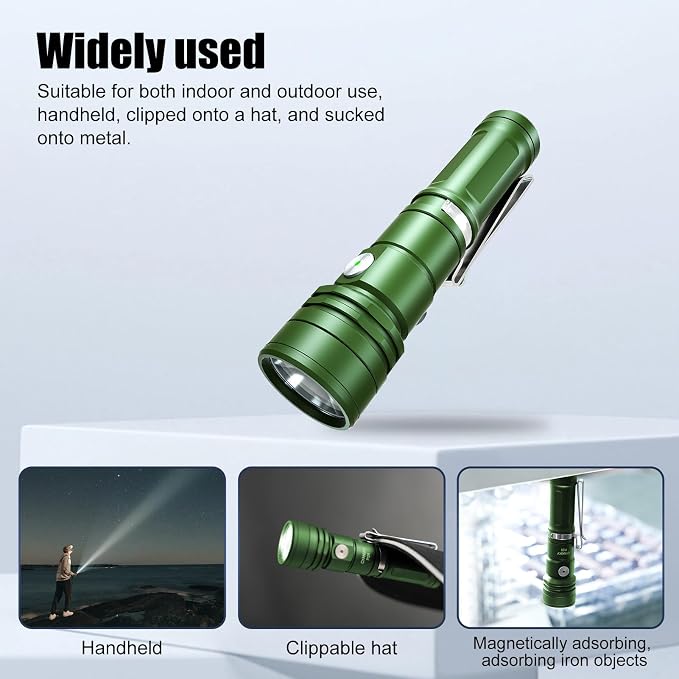 CYANSKY Rechargeable Flashlight,Super Bright,Flashlights High Lumens, Small EDC Flashlights for Emergencies,with Magnetic Base,IP68 Waterproof Flash Light for Camping,Hiking,Outdoor,Home (Green)