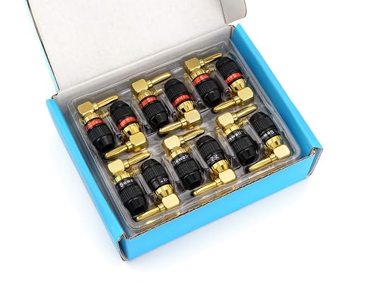 Sewell Deadbolt Right-Angle Banana Plugs, 12 Pairs Quick Connect Gold Plated Speaker Plugs 90 Degree