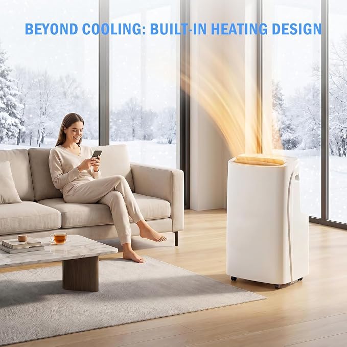 16000 BTU Wi-Fi Smart Portable Air Conditioner with Heat, 4-in-1 Cool/Dehumidify/Fan/Heat Portable AC, Cools Up to 800 Sq.Ft, Remote Control & 360° Universal Wheels for Large Room, Home & Office