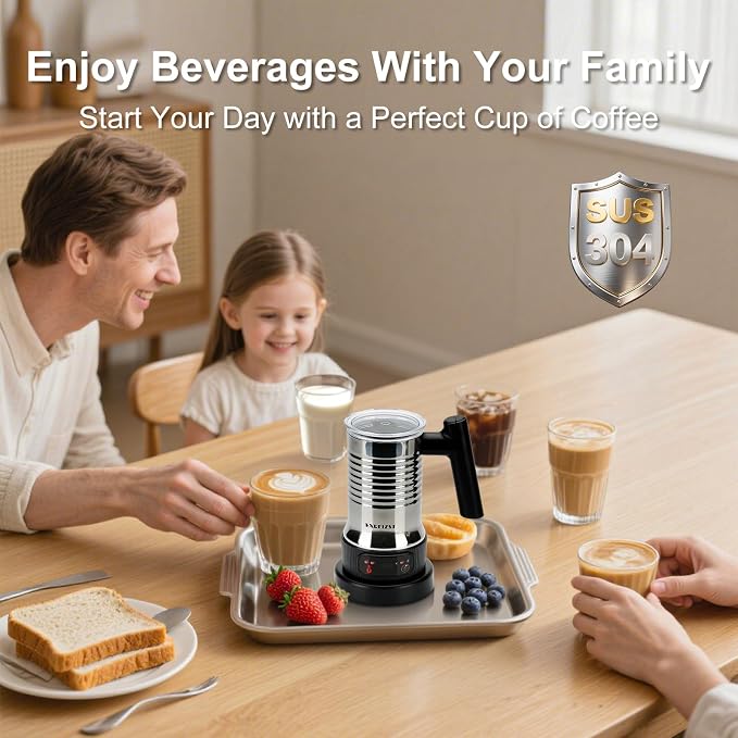 Milk Frother and Steamer, 4 in 1 Electric Milk Frother with LED Temp Display, Warm and Cold Automatic Foam Maker Stainless Steel with Touch Screen for Coffee, Latte, Cappuccino, Hot Chocolate