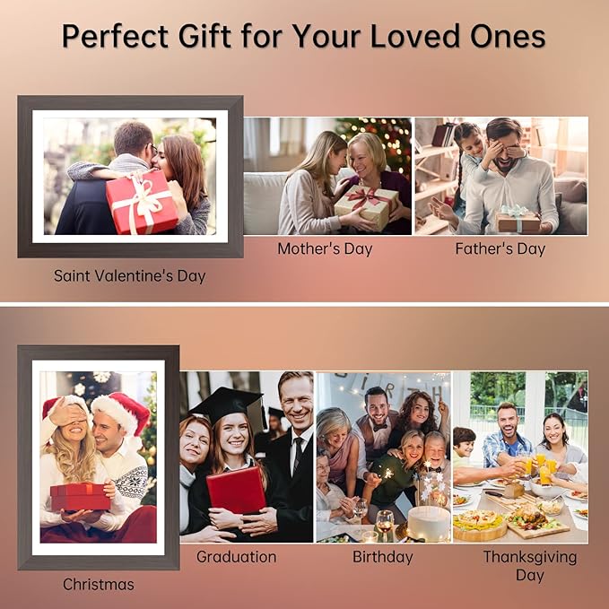 Digital Photo Frame 10.1 Inch, HAMTYSAN Smart Digital Picture Frame IPS Touch Screen, Built-in 16GB Storage, Auto-Rotate, Wood Effect, Easy Setup to Share Photos or Videos via Free App from Anywhere