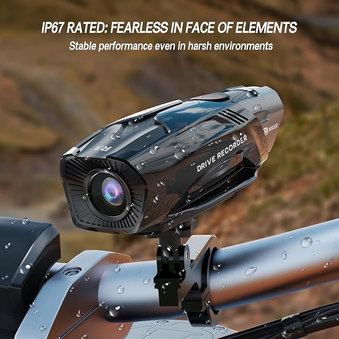 TNICER Motorcycle Helmet Camera, R3 Bike Video Camera,1080P Sports Action Camera, 120° Wide Angle Camcorder, IP67 Waterproof Dash Cam with 3 Types of Installation and 32G Card