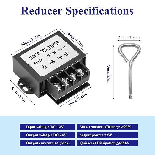 12V to 24V 3A 72W Boost Converter IP67- Dustproof Booster with Screwdriver - for Trucks/RVs/Off-Highway/Solar/for Harsh Environments - Dustproof/Vibration Resistant