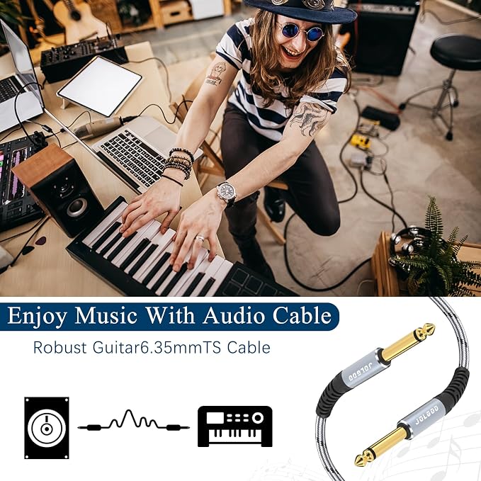JOLGOO 1/4 Inch Guitar Instrument Cable 10 FT 2-Pack, 1/4 inch TS Guitar Cable, Quarter inch Cable, for Electric Guitar, Bass, Keyboard, Mixer, Amplifier, Speaker, Electric Mandolin