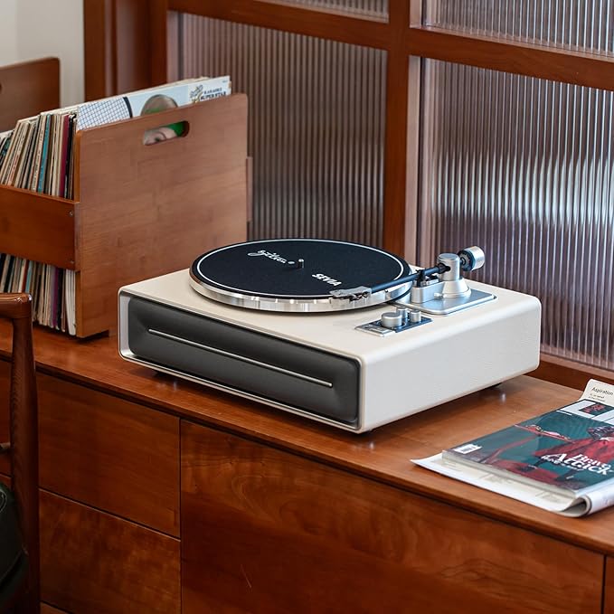 syitren SEVIA Record Player Vintage Turntable for Vinyl Records with Built-in Speakers Bluetooth Retro Phonograph