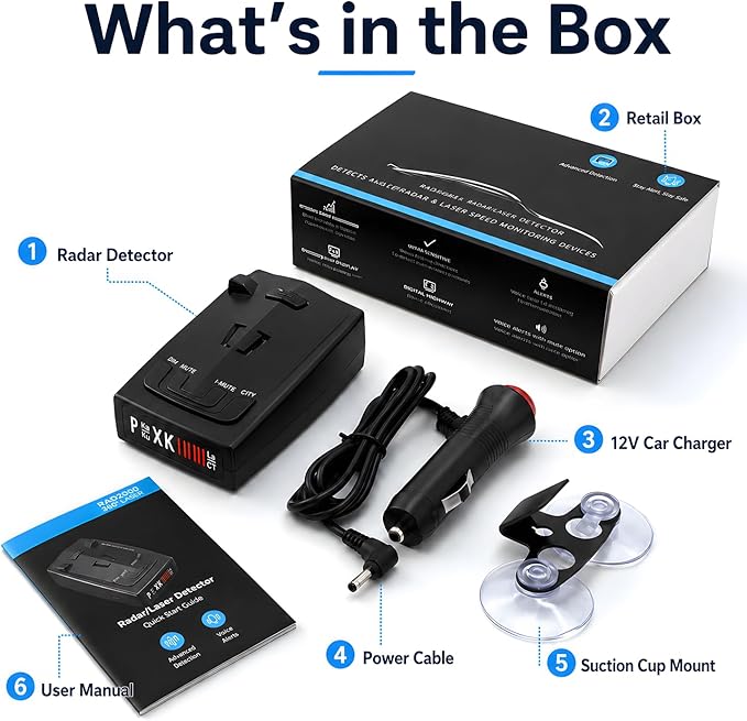 Radar Detector for Cars, Long Range Full-Band Laser Detection with Voice Alerts, False Alert Filter, City/Highway Modes, Windshield Mount, Black