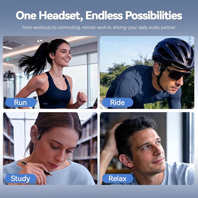 MONODEAL Bone Conduction Headphones Bluetooth Open Ear Headphones with Mic | EQ ModeSwitching Lightweight Bone Conduction Earbuds IP65 Waterproof