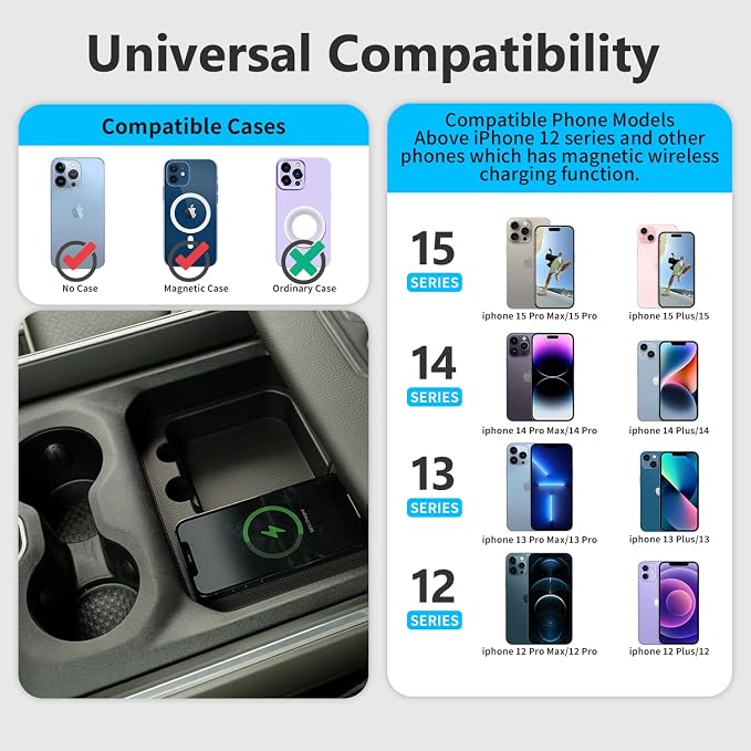 Xipoo Wireless Charger Compatible with 2019-2024 Dodge Ram Magnetic Fast Charging Wireless Charging Tray Pad Replacement for 2019-2024 Dodge Ram Accessories (Magnetic Style)
