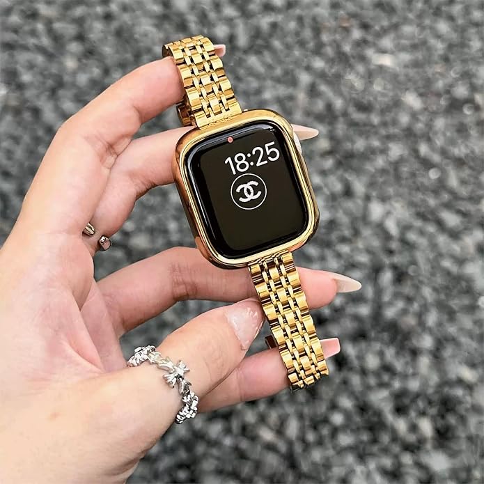 Slim Metal Band Compatible with Apple Watch Bands for Women, Series 11/10/9/8/7/6/5/4/3/2/1/SE, 46/42mm (S11/10), 45/44/42mm, 41/40/38mm Stainless Steel Bracelet