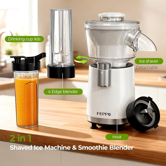 FEPPO Snow Cone Machine & Smoothie Blender 2 in 1, 700W Powerful Shaved Ice Machine Slushine Machine, Frozen Margarita Machine with Stainless Steel Blade, Smoothie Recipe, for Home Kitchen Party